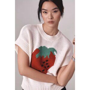 NWT Size M -Maeve Short-Sleeve Crew-Neck Veggie Motif Graphic Sweater